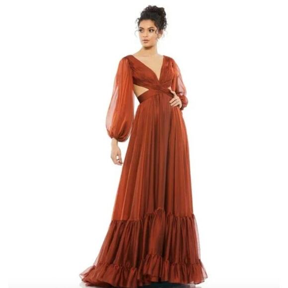 Mac Duggal Dresses & Skirts - MAC DUGGAL Dress Size 0 Evening Gown Pleated Long Sleeve Lace Up Gown Copper
